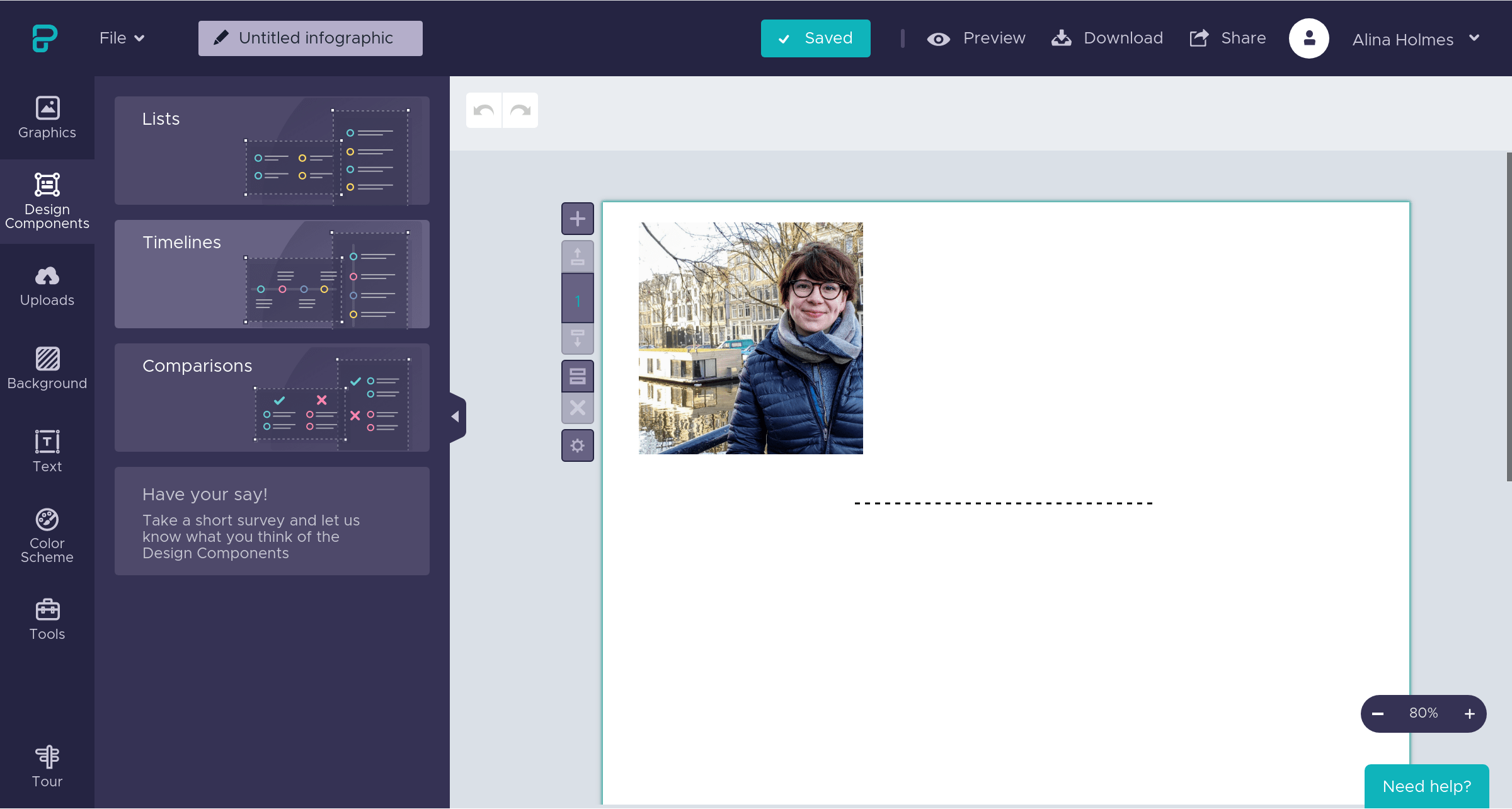 Image showing different "design components" in Pictochart.