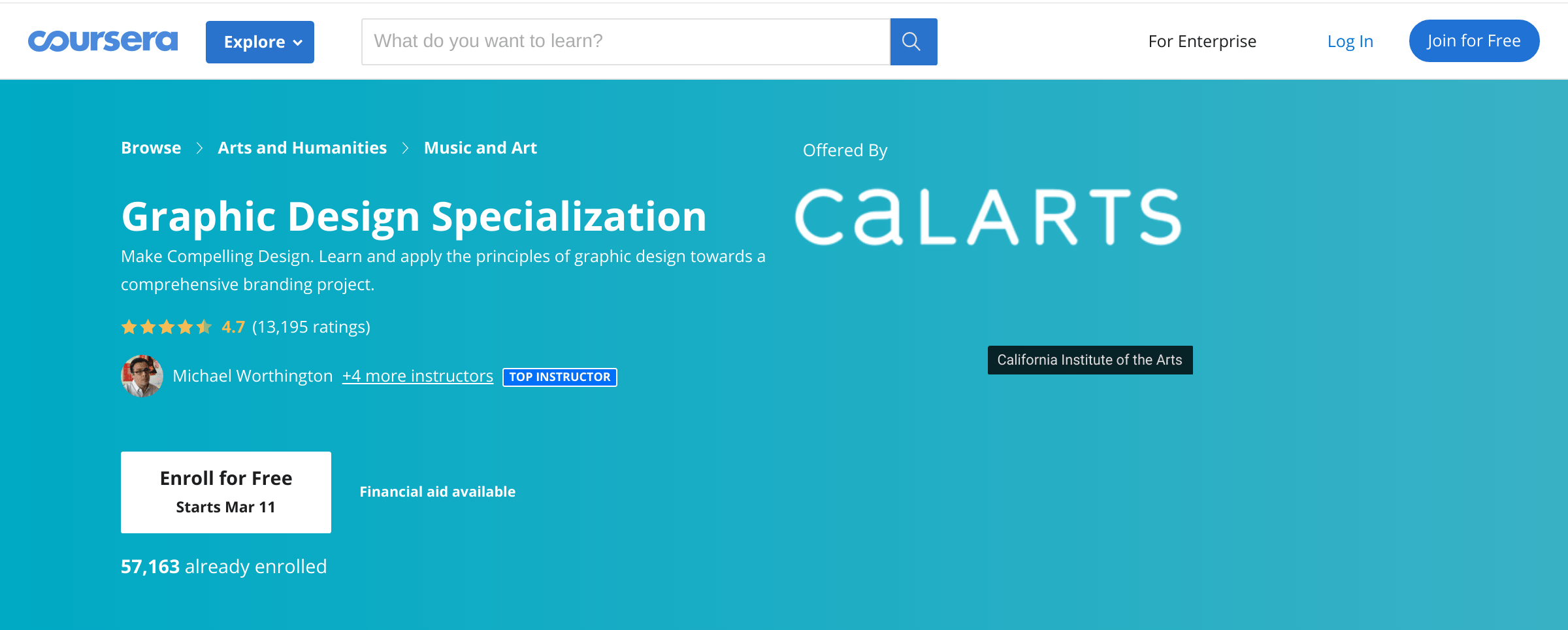 Screen Shot of Graph Design Course on Coursera.